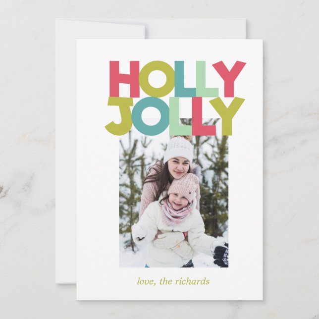 Colourful Holly Jolly Photo Christmas Card (Front)