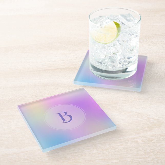 Colourful holographic background glass coaster (Angled)