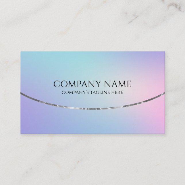 Colourful holographic background silver accent business card (Front)