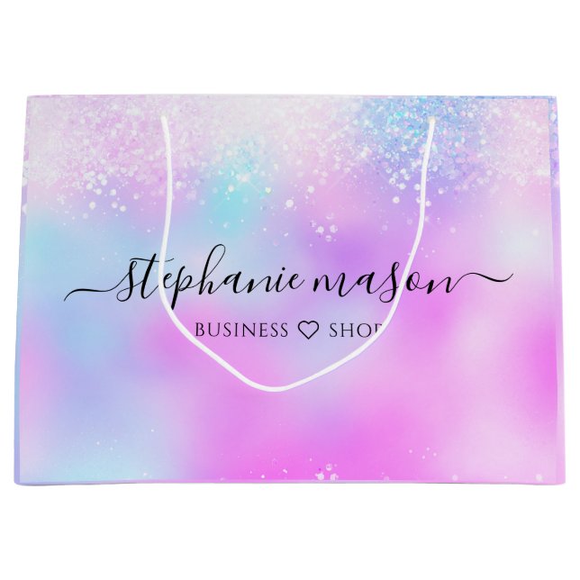 Colourful Holographic Glitter Pastel Girly Large Gift Bag (Front)