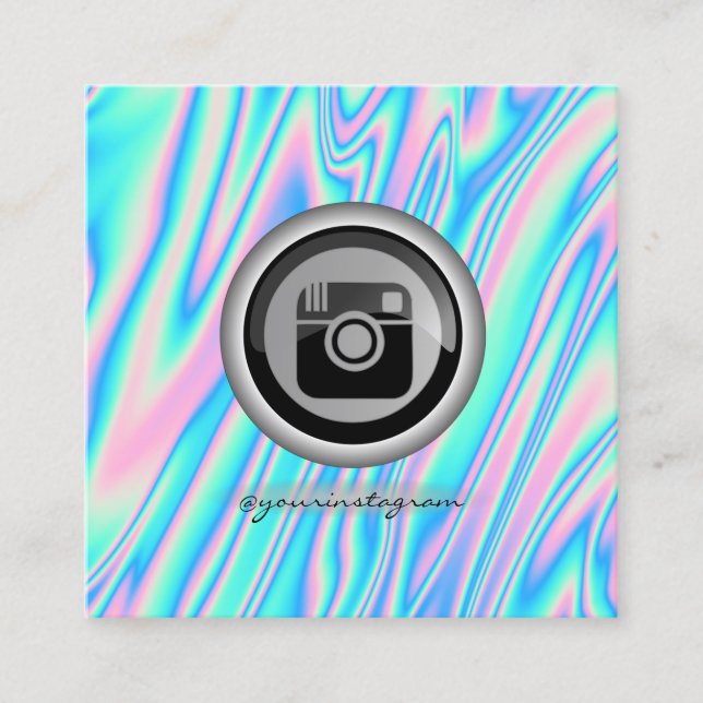 Colourful Holographic Instagram Social Media Square Business Card (Front)