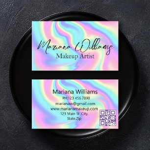 colourful holographic qr code makeup artist business card