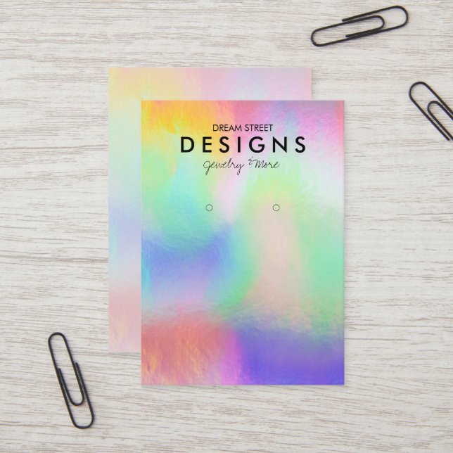 Colourful Holographic Trendy Earring Display Card (Front/Back In Situ)