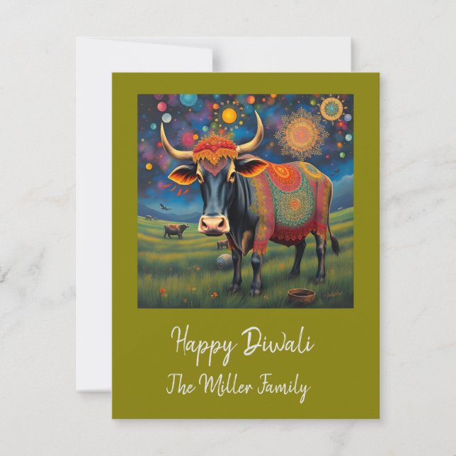 Colourful Holy Diwali Cows in Festive Disguises Holiday Card (Front)