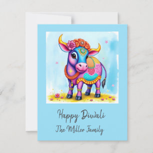 Colourful Holy Diwali Cows in Festive Disguises Holiday Card