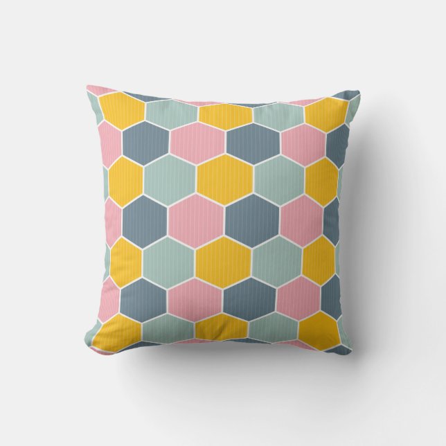 Colourful Honeycomb Geometric Pattern Throw Pillow (Front)