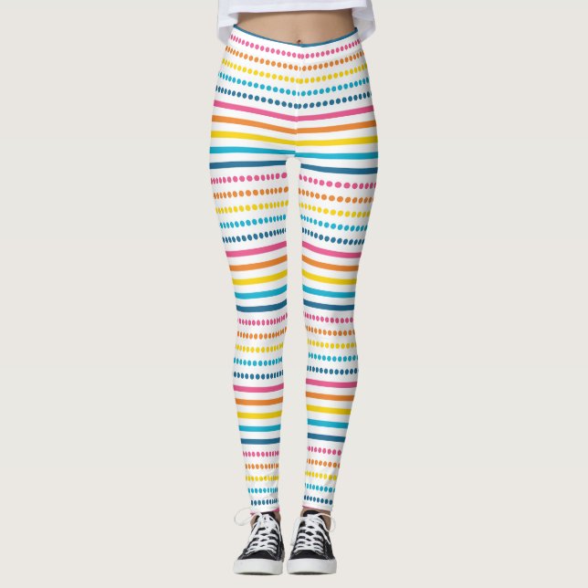 Colourful Horizontal Dotted Stripes Geometric Leggings (Front)