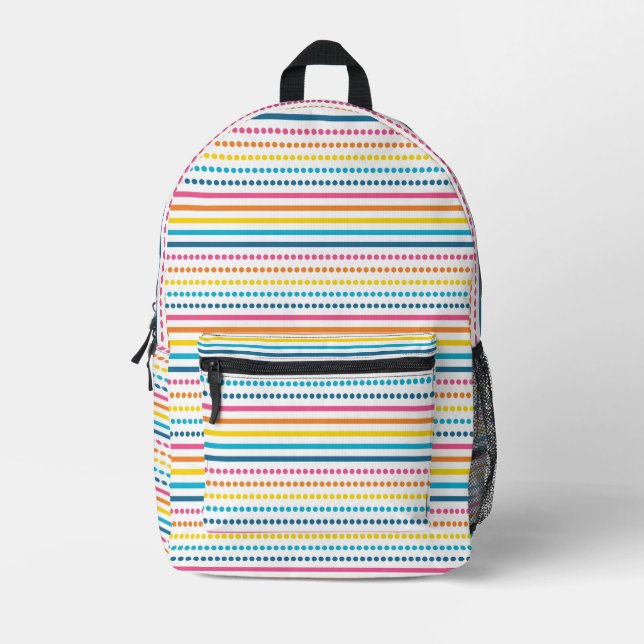 Colourful Horizontal Dotted Stripes Geometric Printed Backpack (Front)