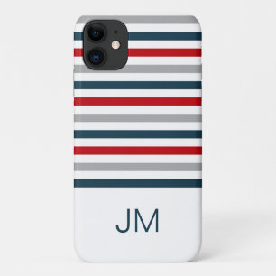 Colourful horizontal navy stripes iPhone 11 case
