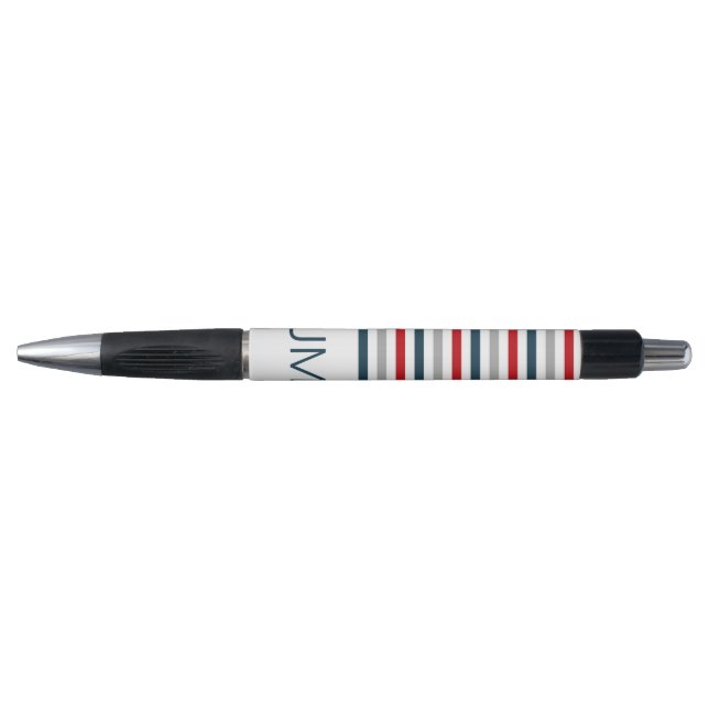 Colourful horizontal navy stripes pen (Front)