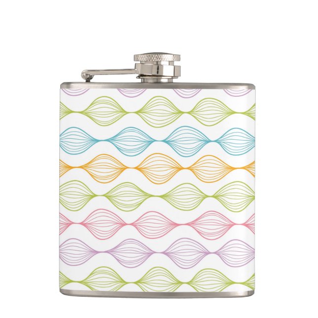 Colourful horizontal ogee pattern hip flask (Front)