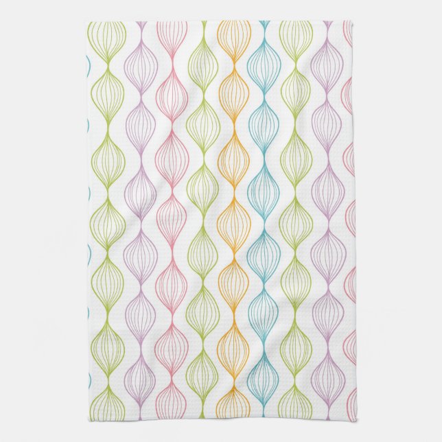 Colourful horizontal ogee pattern kitchen towel (Vertical)