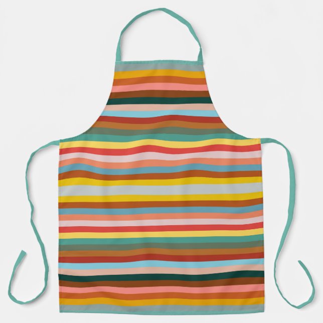 Colourful Horizontal Retro Stripes  Apron (Front)