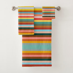 Colourful Horizontal Retro Stripes  Bath Towel Set