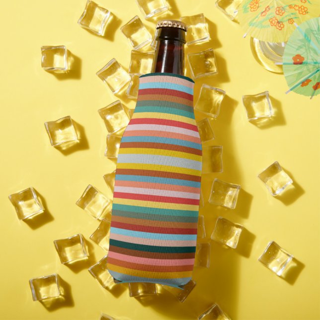 Colourful Horizontal Retro Stripes  Bottle Cooler (In Situ Summer)
