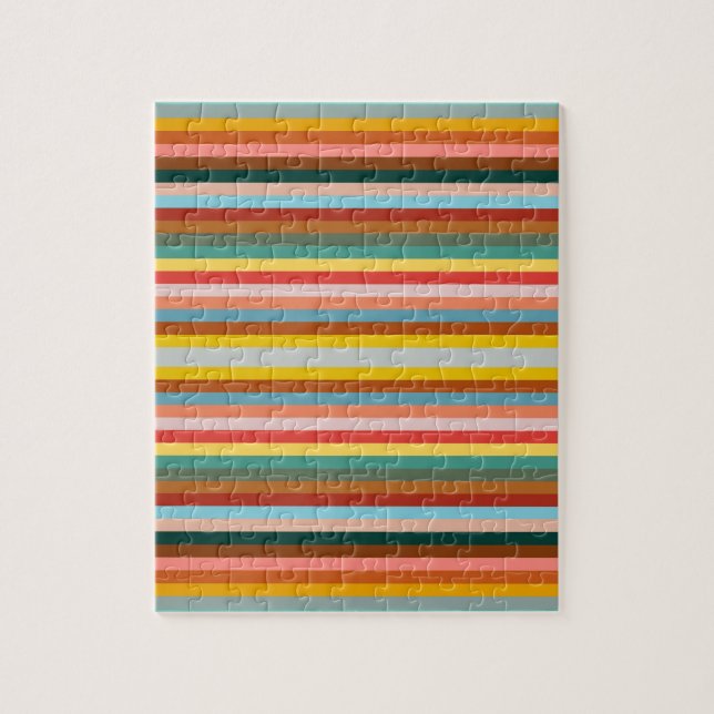 Colourful Horizontal Retro Stripes  Jigsaw Puzzle (Vertical)