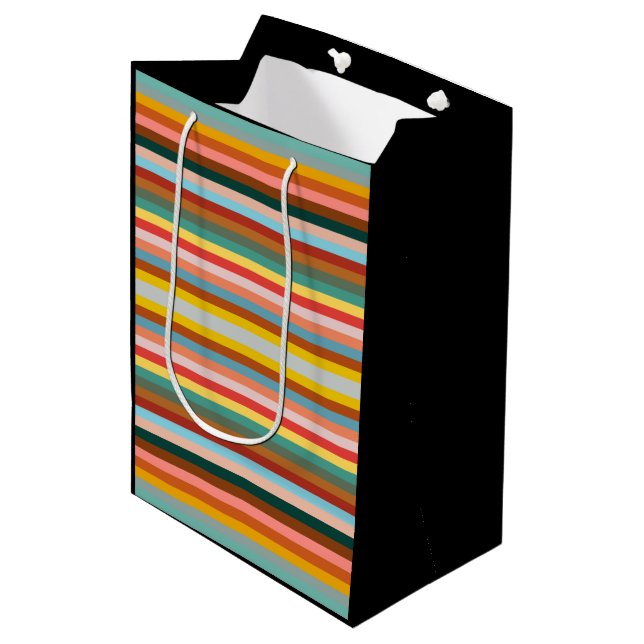 Colourful Horizontal Retro Stripes  Medium Gift Bag (Front Angled)
