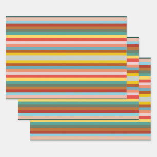 Colourful Horizontal Retro Stripes  Wrapping Paper Sheet