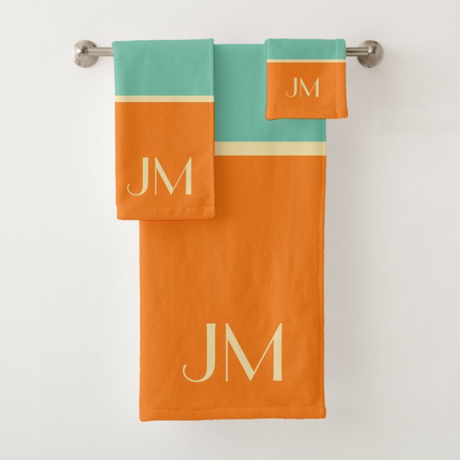 Colourful horizontal retro style lines bath towel set (Insitu)