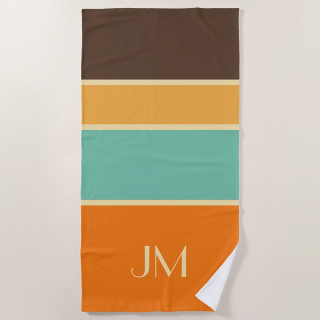 Colourful horizontal retro style lines beach towel (Front)
