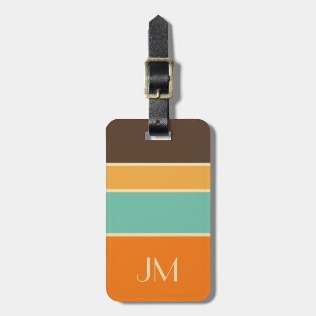 Colourful horizontal retro style lines luggage tag (Front Vertical)