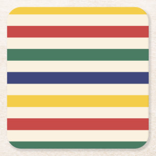 Colourful Horizontal Stripes Square Paper Coaster