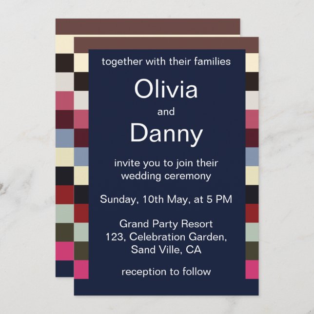 Colourful Horizontal Stripes Summer Wedding Invitation (Front/Back)