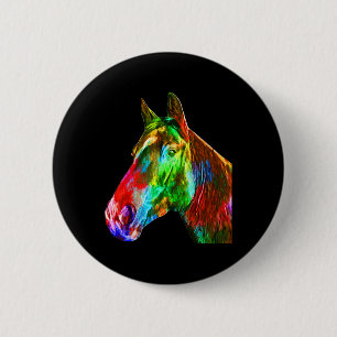 Colourful Horse Art Horseback Riding Lover Artsy H 2 Inch Round Button