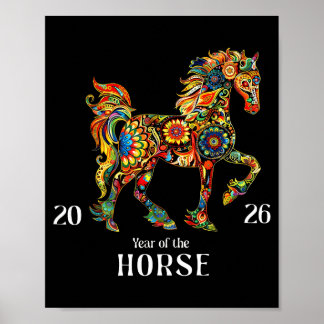 Colourful Horse Art Watercolor Graphic Year of The Poster