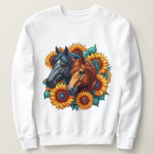 Colourful Horse Portraits with Vibrant Sunflowers Sweatshirt
