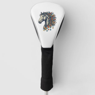 Colourful Horse Puzzle Piece Vintage Engraving T-S Golf Head Cover