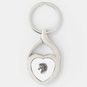 Colourful Horse Puzzle Piece Vintage Engraving T-S Keychain