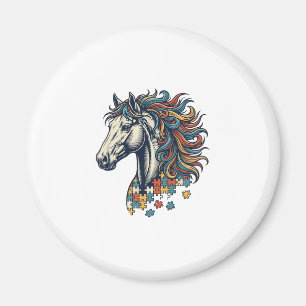 Colourful Horse Puzzle Piece Vintage Engraving T-S Magnet