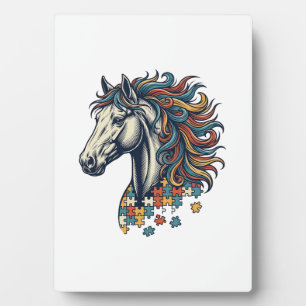 Colourful Horse Puzzle Piece Vintage Engraving T-S Plaque