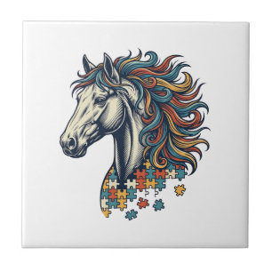 Colourful Horse Puzzle Piece Vintage Engraving T-S Tile