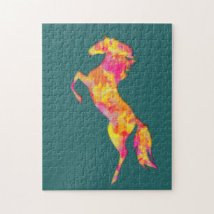 Colourful Horse silhouette Flames Abstract Elegant Jigsaw Puzzle