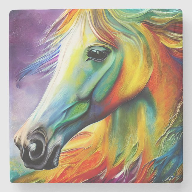 Colourful Horse Unique Art Stone Coaster (Front)