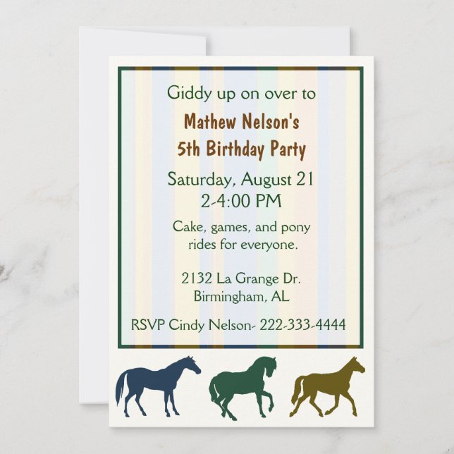 Colourful Horses Birthday Invitation (Front)