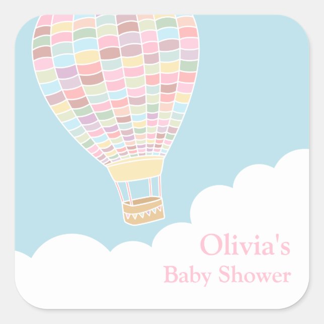 Colourful Hot Air Balloon Baby Shower Stickers (Front)