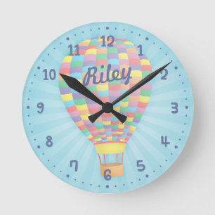 Colourful Hot Air Balloon Nursery Room Decor Clock