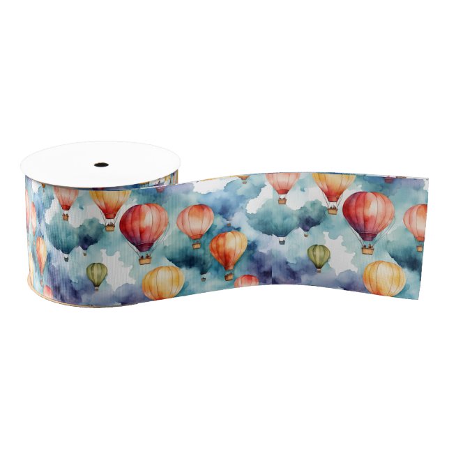 Colourful Hot Air Balloon Pattern  Grosgrain Ribbon (Spool)