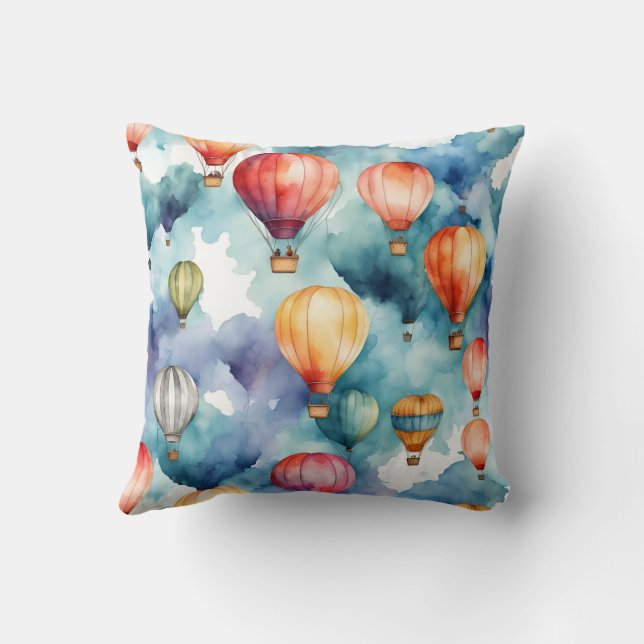 Colourful Hot Air Balloon Pattern  Throw Pillow (Back)