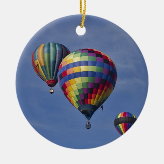 Colourful Hot Air Balloon Race Ceramic Ornament (Front)