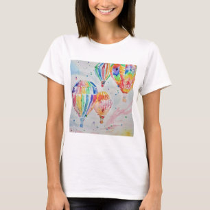 Colourful Hot Air Balloon Watercolor Art Design T-Shirt