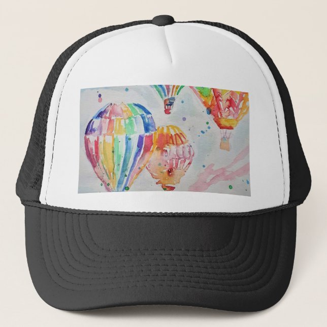 Colourful Hot Air Balloon Watercolor Art Design Trucker Hat (Front)