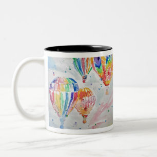 Colourful Hot Air Balloon Watercolor Art Design Two-Tone Coffee Mug