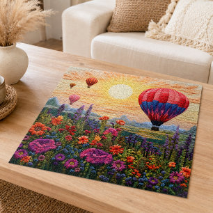 Colourful Hot Air Balloon Wildflower sunset Jigsaw Puzzle