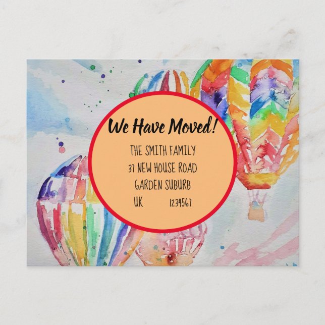 Colourful Hot Air Balloons New Address Postcard (Front)