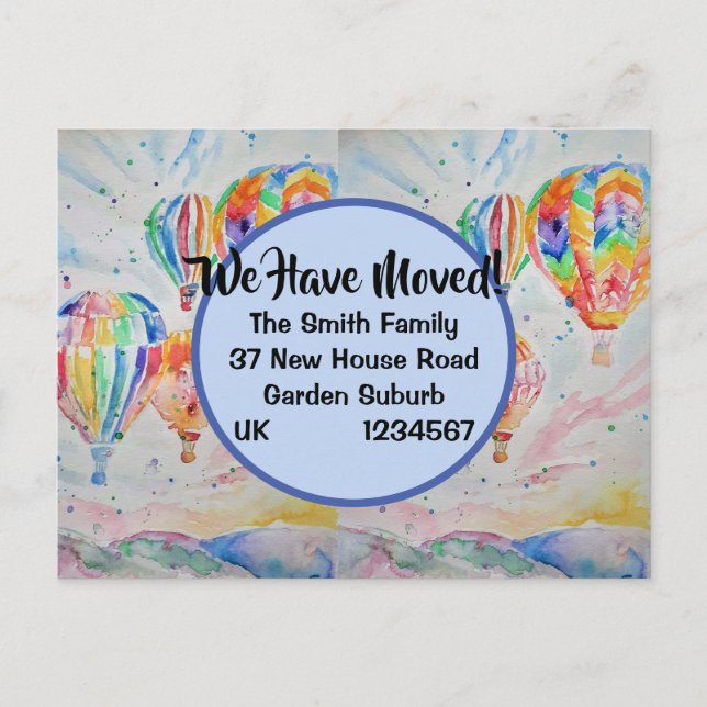 Colourful Hot Air Balloons New Address Postcard (Front)