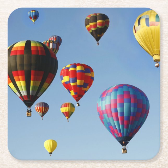 Colourful Hot Air Balloons Square Paper Coaster (Front)
